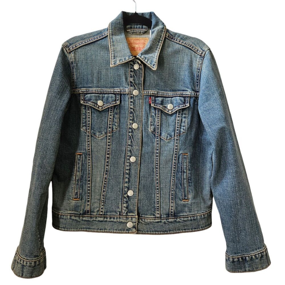 Levis Vtg Jacket Womens Sz L Blue Denim Trucker Medium Wash Jean Pockets Classic